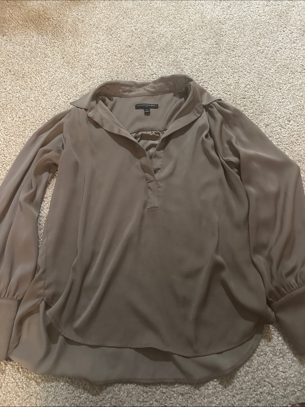Banana Republic Sheer Olive Long-Sleeve V-Neck Blouse